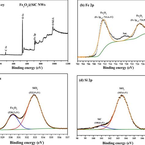 A Xps Survey And Fine Scan Xps Spectra Of B Fe 2p C O 1s And D Si 2p