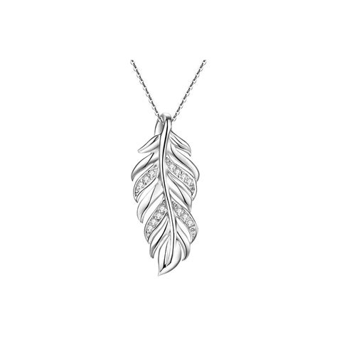 Silver Feather Chain Necklace With Clear Cz