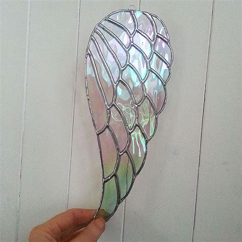 Stained Glass Angel Wing Iridescent Glass Angel Suncatcher Etsy Uk