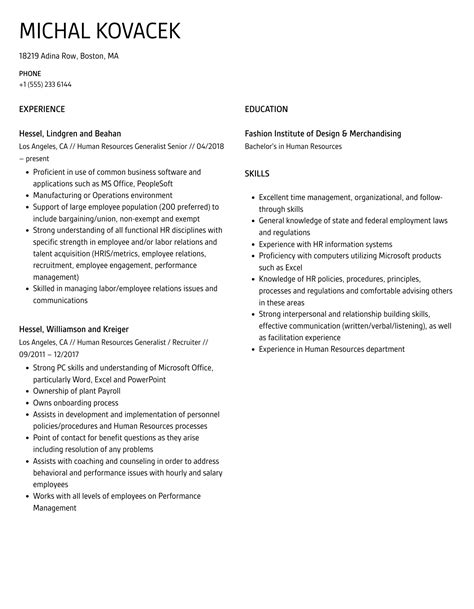 Human Resources Generalist Resume Samples Velvet Jobs