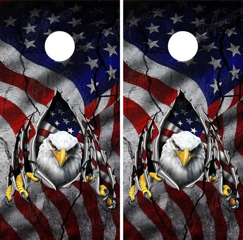 Bald Eagle Ripped Metal American Flag Cracked Rock Cornhole Wraps Decals Skins Etsy Metal