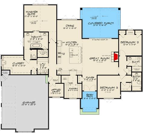 Plan 70728mk Modern One Story European House Plan With Vaulted Master Suite And Rear Porch