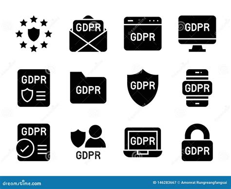 Gdpr General Data Protection Regulation Icon Set Solid Style Stock Vector Illustration Of