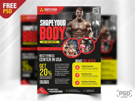 Gym Fitness Center Flyer PSD Template - PSD Zone