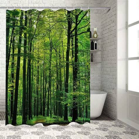 BCIIG Nature Shower Curtain Woodland Tree Forest Jungle In Sunny Day