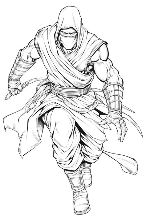 Free Coloring Page of shinobi warrior for Adults and Kids【2024】 | 漫画描画, ぬりえ, 描画