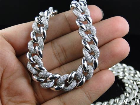 Mens 23 Ct 10k White Gold Miami Cuban Link Diamond 12mm Necklace Chain