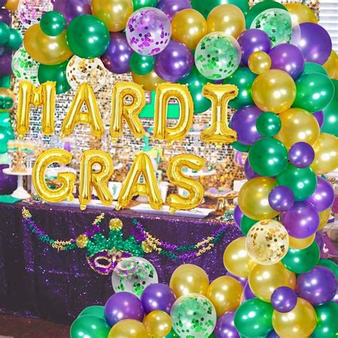 Mardi Gras Balloon Garland And Arch Kit 105 Packs And Mardi Gras Foil Balloon For Carnival Easter