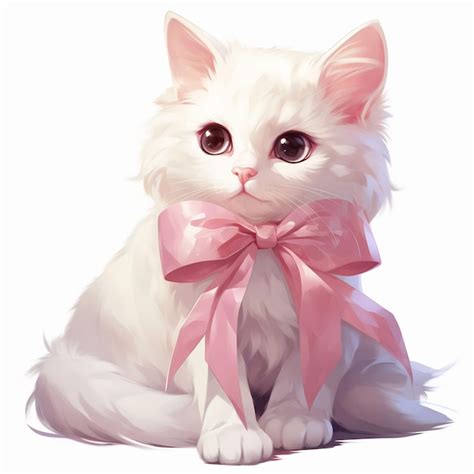 Premium Photo A White Cat With A Pink Bow On Its Neck