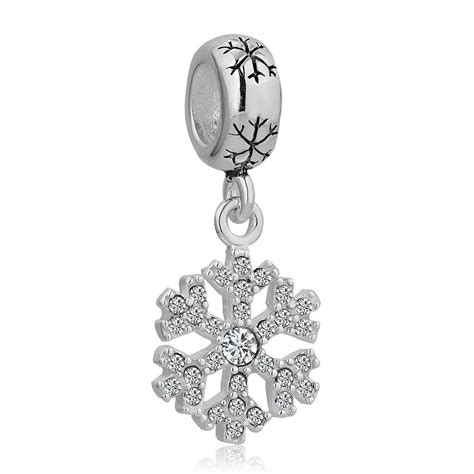 925 Sterling Silver Snowflake Dangle Beads Sale Fit Pandora Bracelets