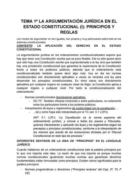 Tema La Argumentaci N Jur Dica En El Estado Constitucional I