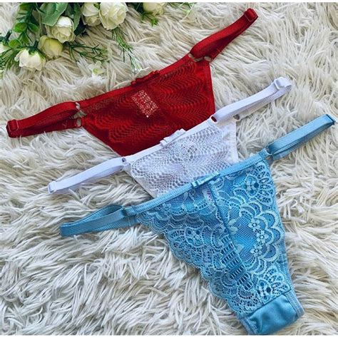 Kit 5 Tangas String Sensual Calcinha Renda Regulagem Lateral Lingerie Shopee Brasil