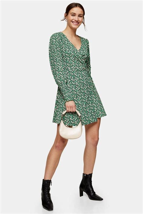 Topshop Green Floral Wrap Dress Wrap Dress Wrap Dress Floral Wrap