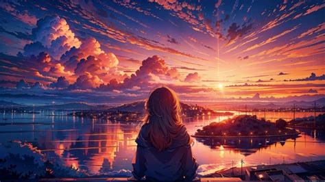 Anime Girl Watching Sunset By Cherry Tree Live Wallpaper - MoeWalls