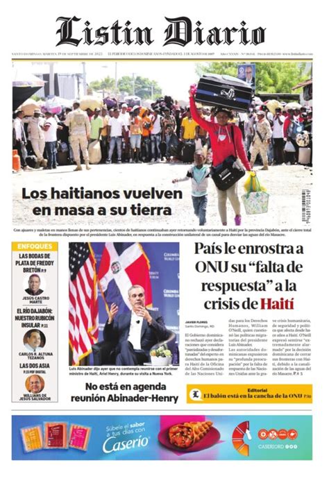 Portada Periódico Listín Diario Martes 19 Septiembre 2023 Dominicanado