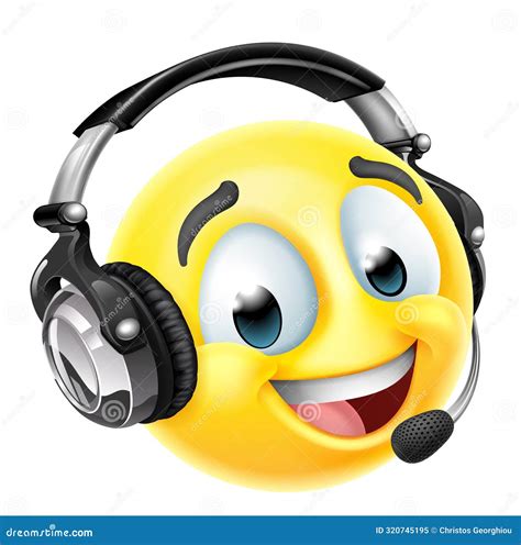 Cartoon Emoji Emoticon Face With Headset Vector Illustration ...