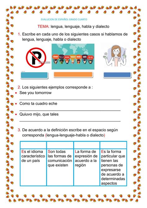 Lengua Lenguaje Habla Y Dialecto Worksheet