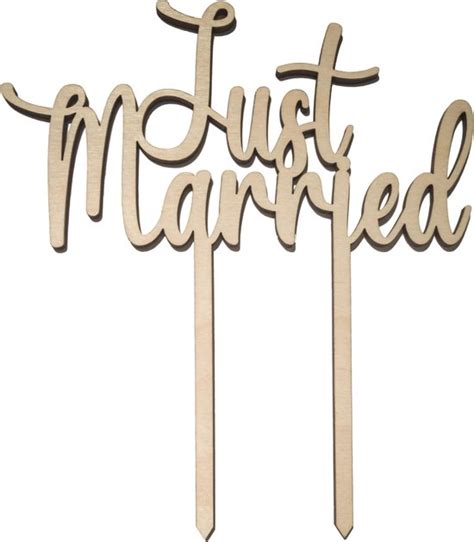 Houten Taarttopper Just Married Taart Decoratie Trouwen Huwelijk