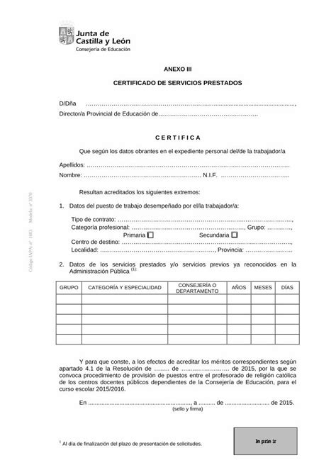 PDF CERTIFICADO DE SERVICIOS PRESTADOS educa jcyl es 1 Al día de