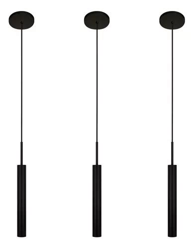 Kit 3 Pendentes Luminária Teto Tubo Sala Cama Preto 40cm Parcelamento