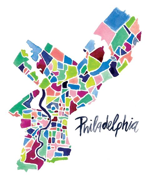 Philadelphia Map Art, Philadelphia Art, Pennsylvania Map Painting, Wall ...