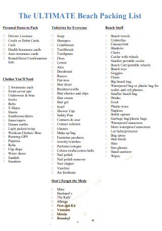 19+ SAMPLE Beach Packing Lists in PDF | MS Word