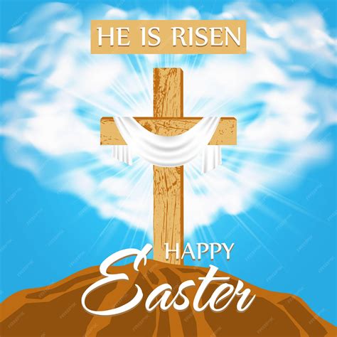 Premium Vector Happy Easter Religious Design With A Wooden Cross On Calvary In Rays Of Divine