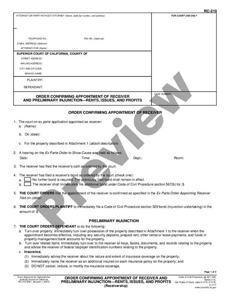 California Order Confirming Appointment Of Receiver And Preliminary