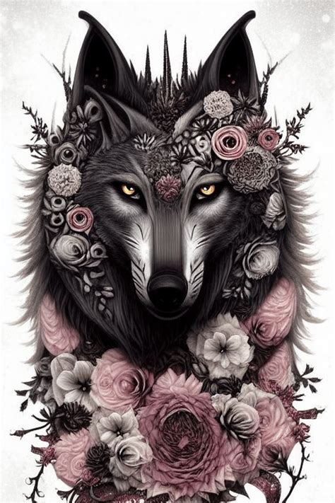 Fantasy Wolf With Flowers Creative Fabrica Desenhando Retratos