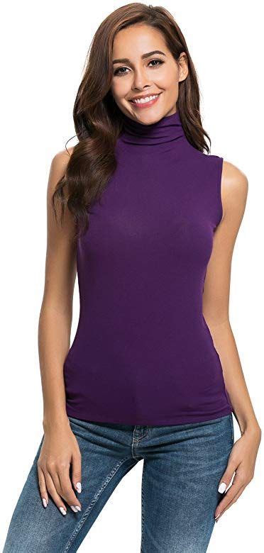 Women Long Sleeve Sleeveless Turtleneck Mock Crew Neck Fitted Soft