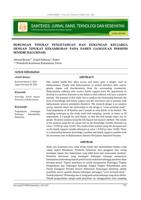 Pdf Hubungan Tingkat Pengetahuan Dan Dukungan Keluarga Dengan Tingkat