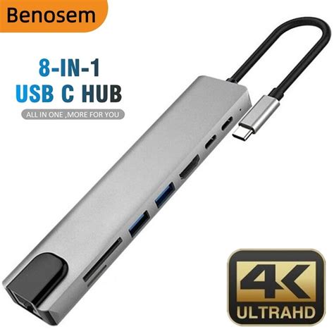 Benosem พร้อมส่ง 8 In 1 อะแดปเตอร์ฮับการ์ดรีดเดอร์ Usb Type C Hub 4k Hdmi Rj45 Usb Sdtf Pd