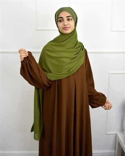 Chiffon With Jersey Cap Instant Hijab Khaki Ina Collection