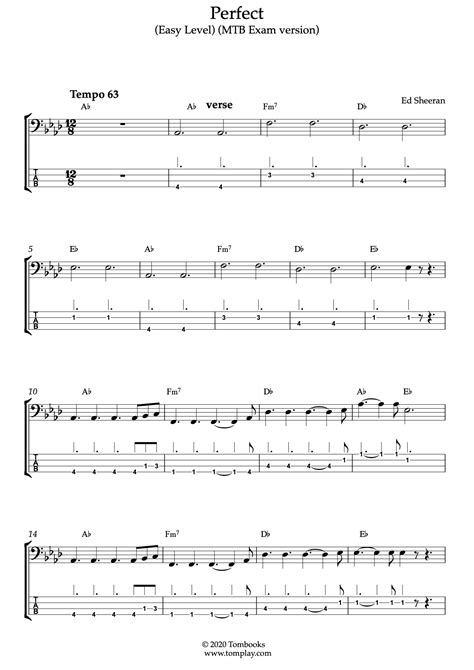 Perfect Easy Level MTB Exam Version Ed Sheeran Bass Tabs