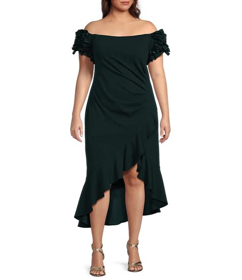 Xscape Plus Size Ruffle Short Sleeve Off The Shoulder Ruched Sheath