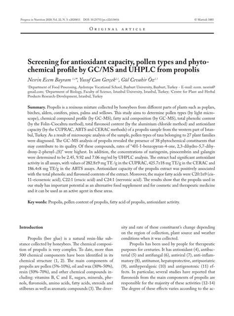 PDF Screening For Antioxidant Capacity Pollen Types And Phyto