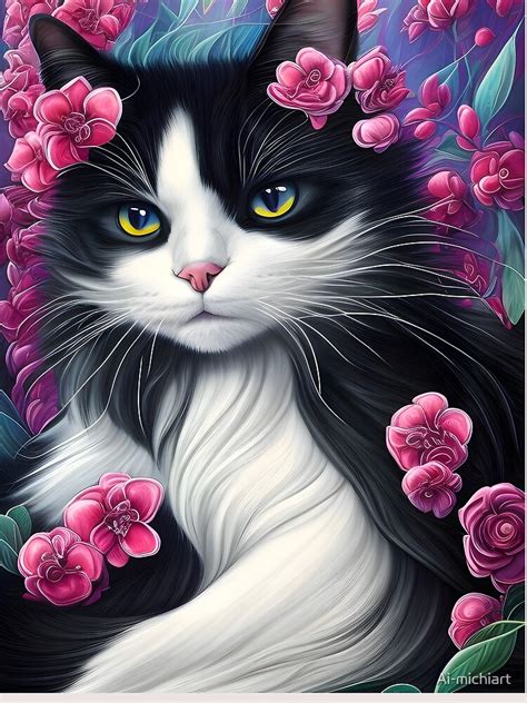 "Black and White Cat - Modern Digital Art" Poster for Sale by Ai ...