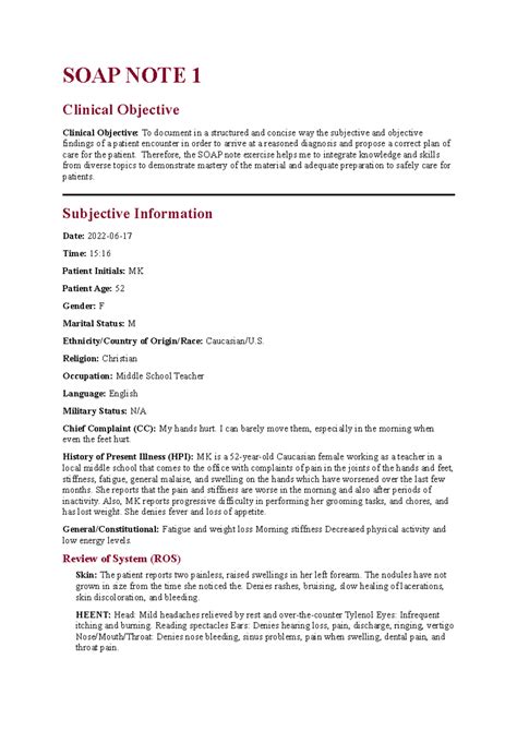 Soap Note 1 Soap Note Soap Note 1 Clinical Objective Clinical