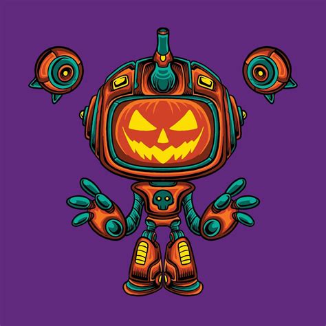 Mecha Robot Halloween Pumpkin Character 3447351 Vector Art At Vecteezy