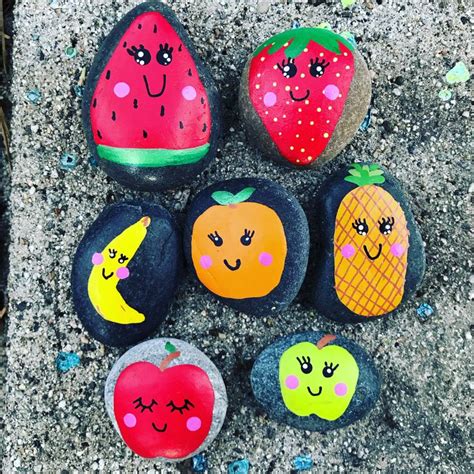 Fruit Set Painted Rocks Rock Crafts Painted Rocks Crafts