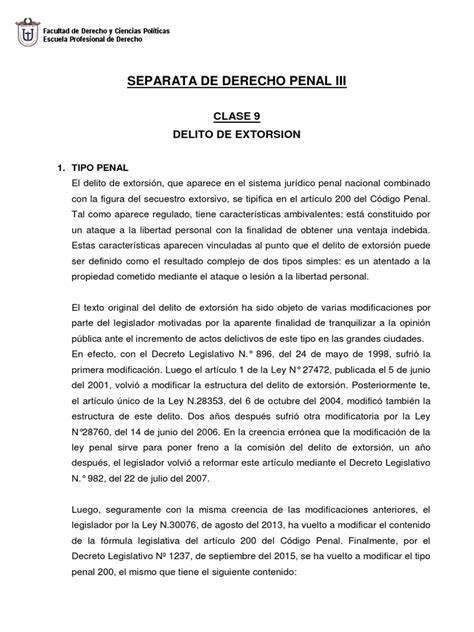 Clase 9 Delito De Extorsion Pdf Pdf Extorsión Derecho Penal