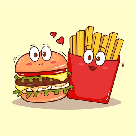 Premium Vector Cute Cartoon Burger With French Fries