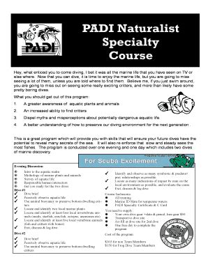 Fillable Online Padi Naturalist Specialty Course Bfrogdivebbcombau