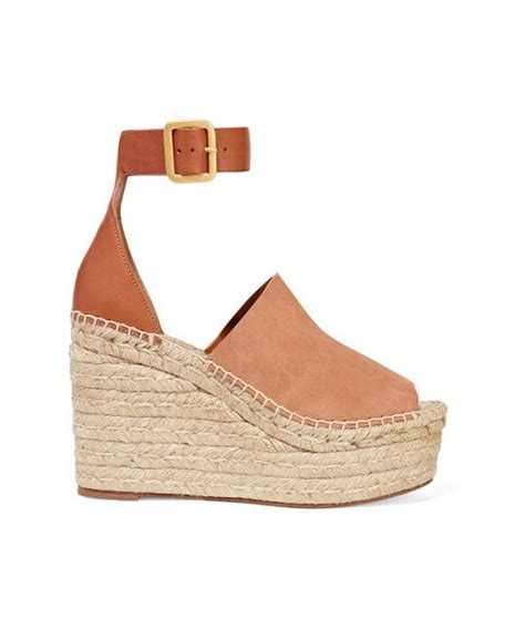 ChloeクロエのChloé Suede And Leather Espadrille Wedge Sandals Tan