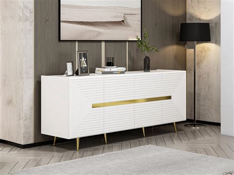 Credenza Di Design A 4 Ante In MDF Bianco E Dorato MOLYA