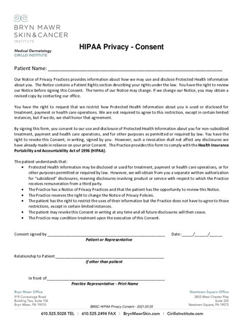 Fillable Online Hipaa Patient Consent Form Our Notice Of Privacy