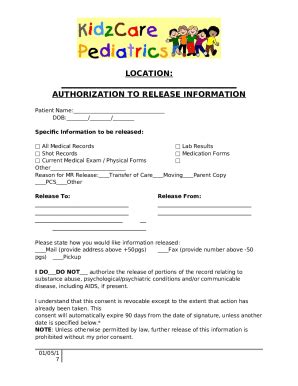 Location Authorization To Release Ination Doc Template Pdffiller