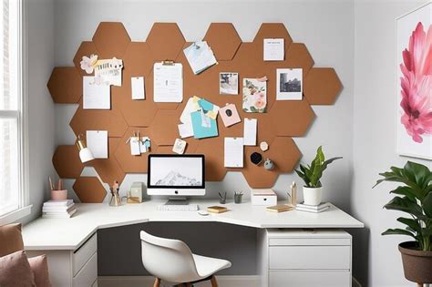 Premium Photo | A home office with a hexagonal corkboard for pinning ...