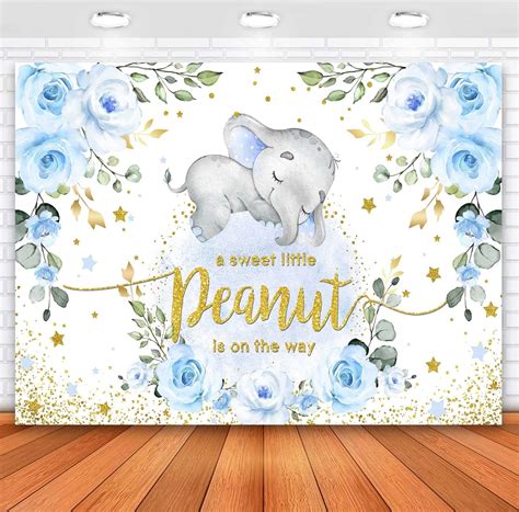 Amazon Avezano Elephant Baby Shower Backdrop Blue Floral Sweet