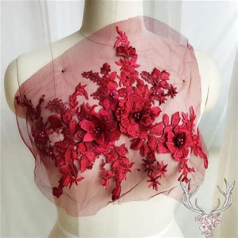 Vin Rouge Mode D Fleur Dentelle Broderie Applique De Mari E Perl E